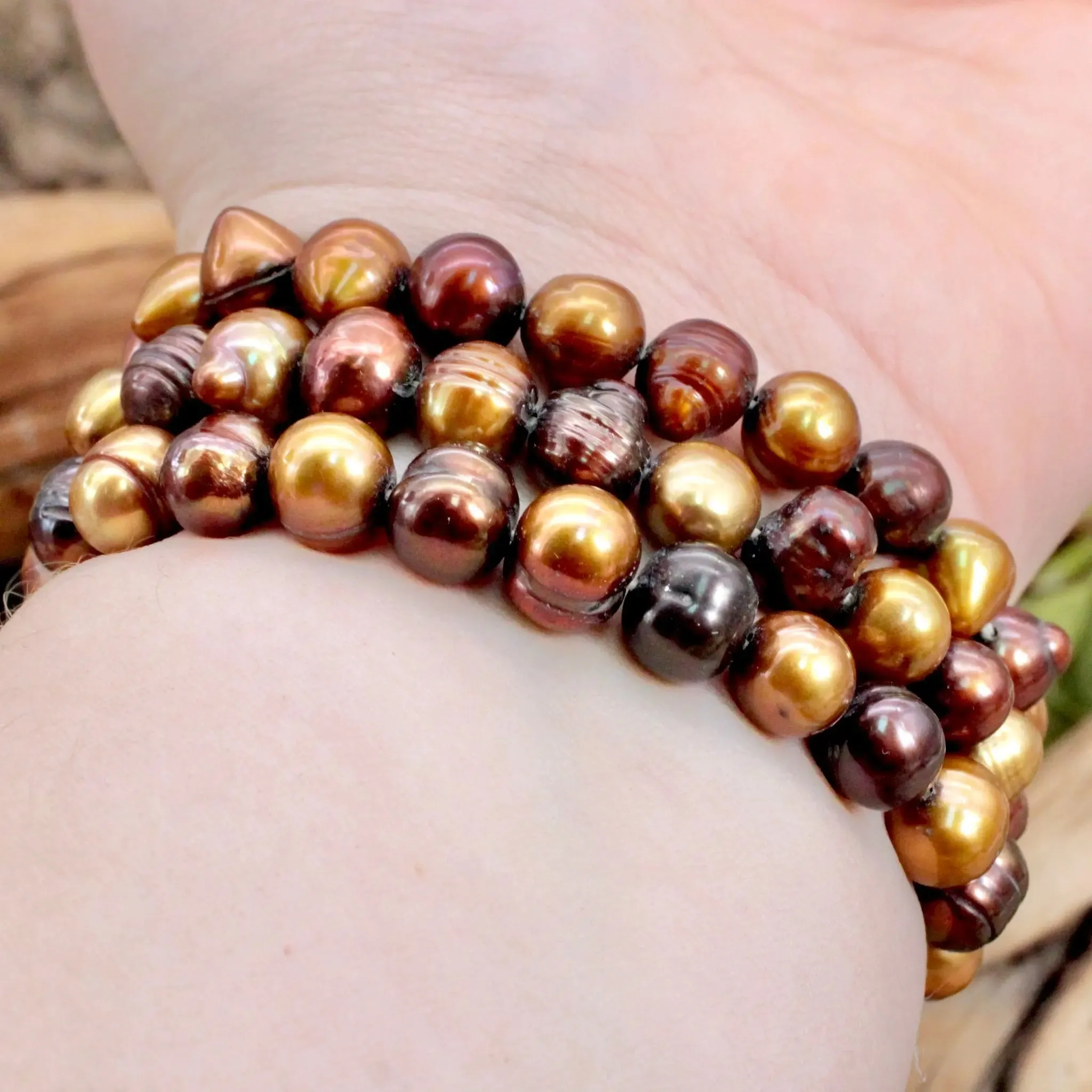 Brown Tri-Color Pearl Bracelet