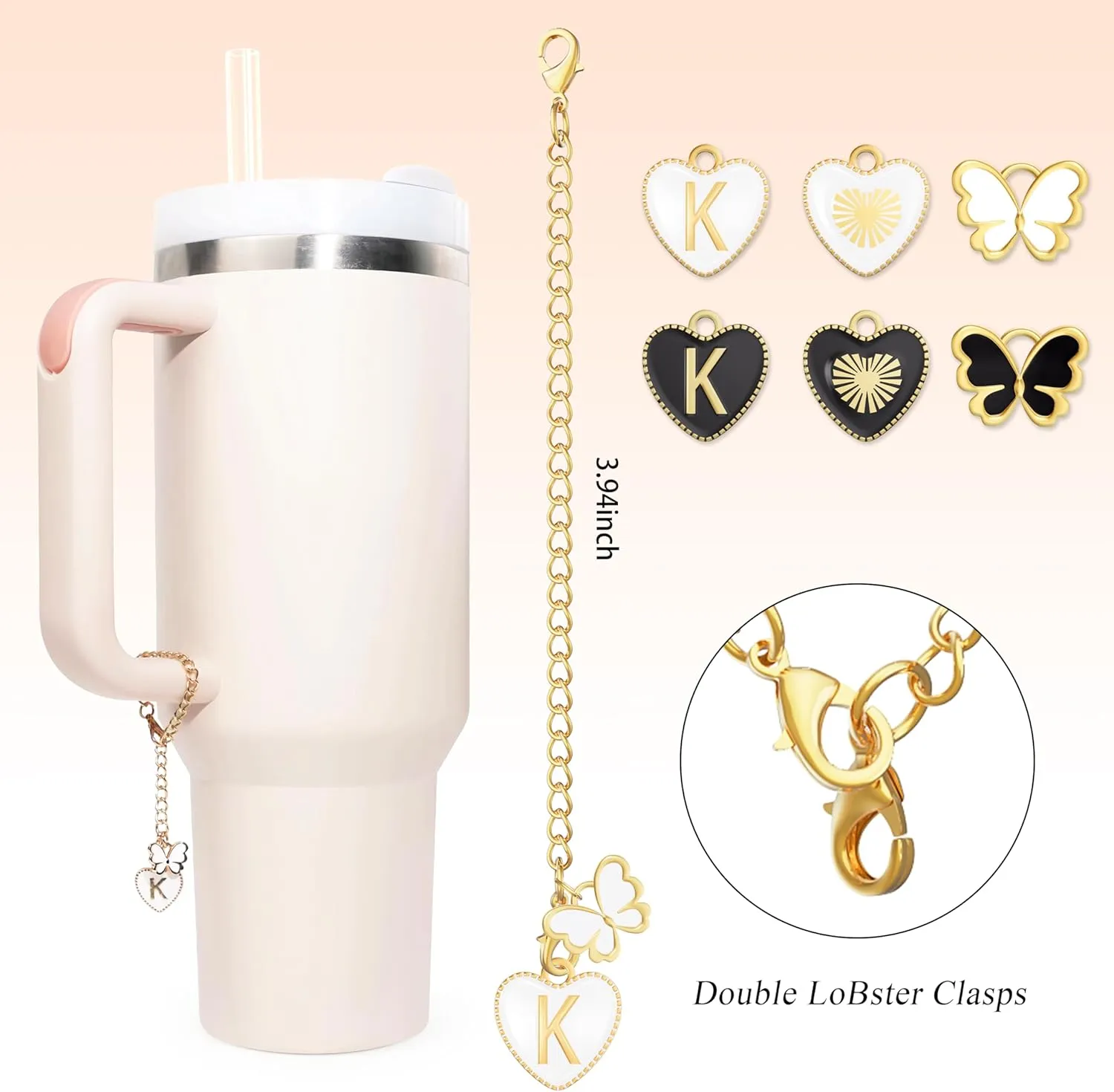 Butterfly Letter K Charm for Stanley Cup Accessories - 2PCS Name ID Handle for Tumbler, Initial Identification (Letter K)