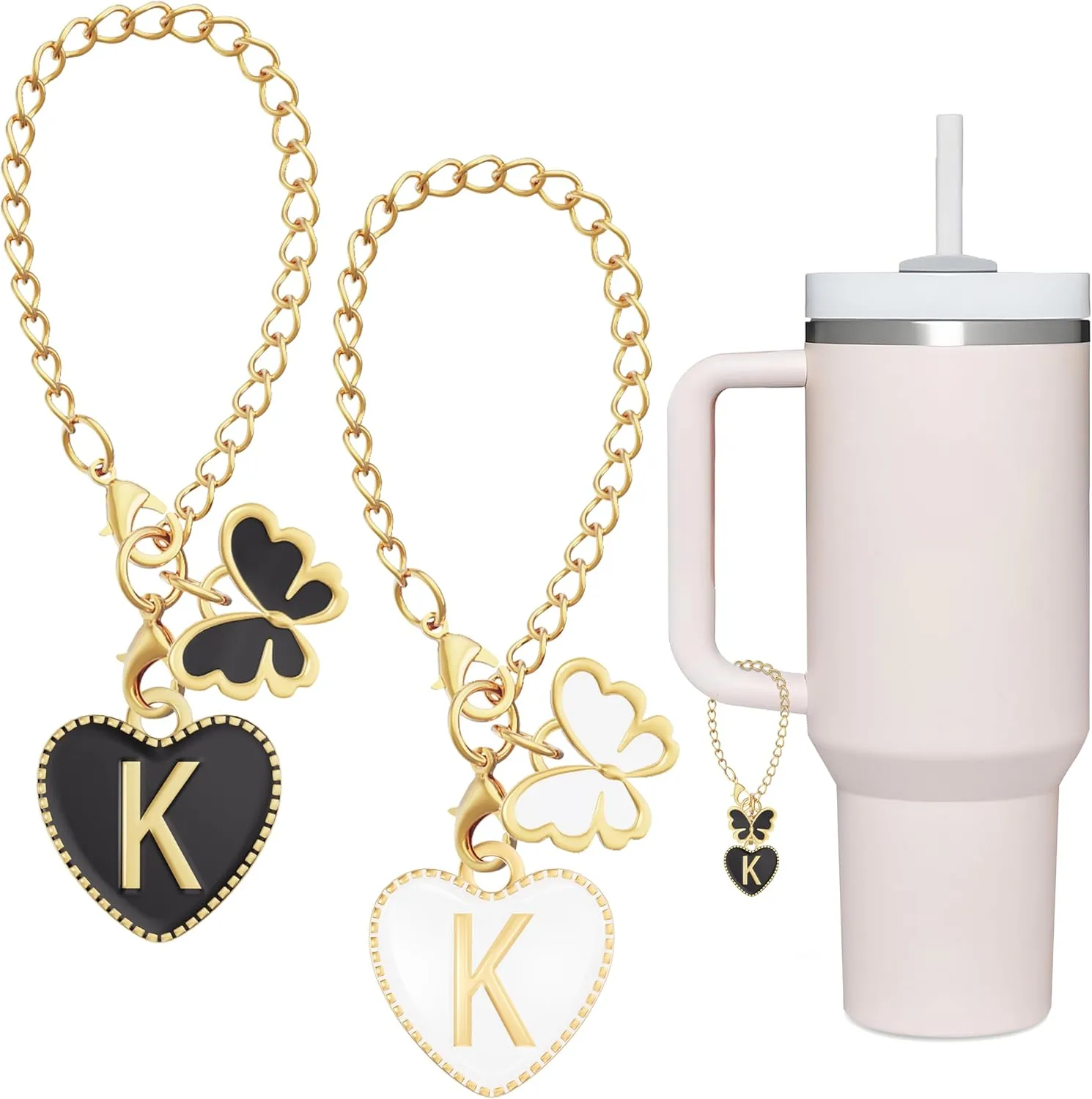 Butterfly Letter K Charm for Stanley Cup Accessories - 2PCS Name ID Handle for Tumbler, Initial Identification (Letter K)