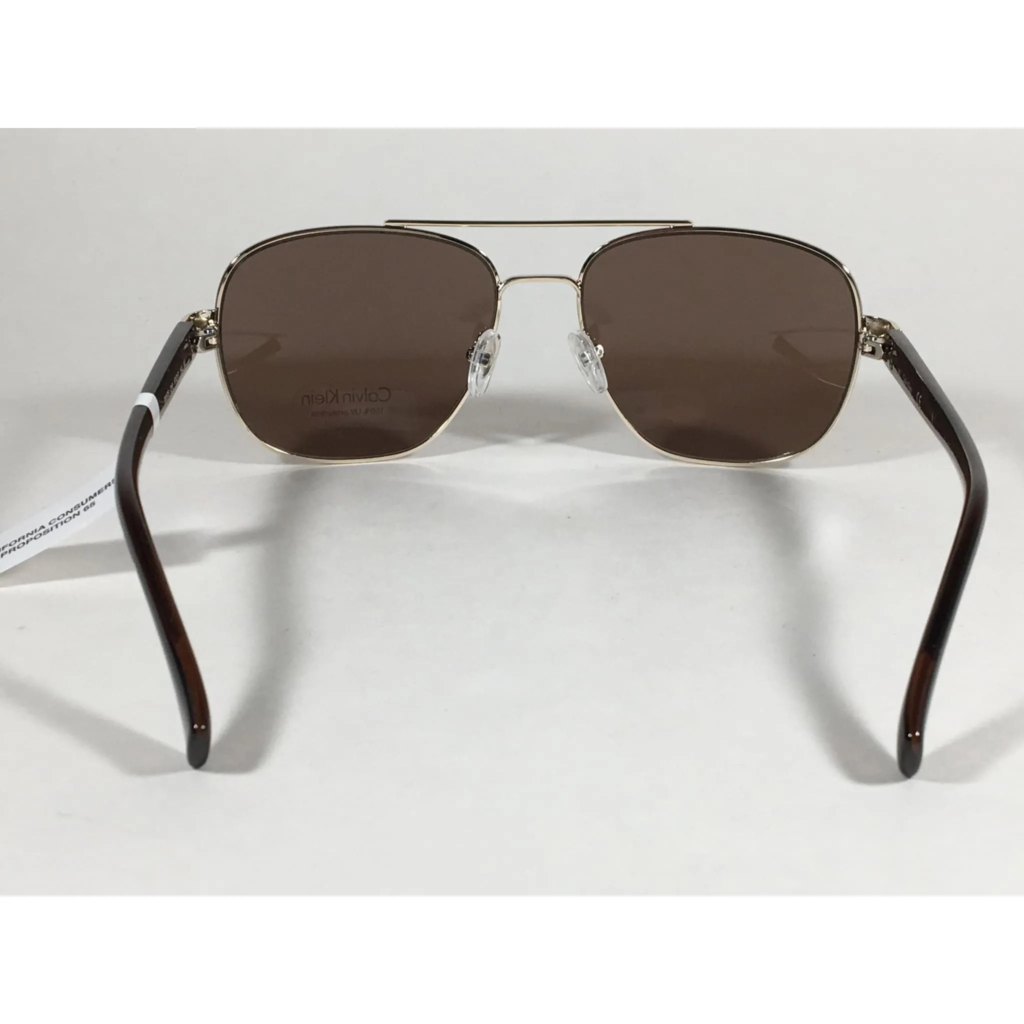 Calvin Klein R357S 210 Aviator Pilot Sunglasses Gold And Brown Frame With Brown Lens