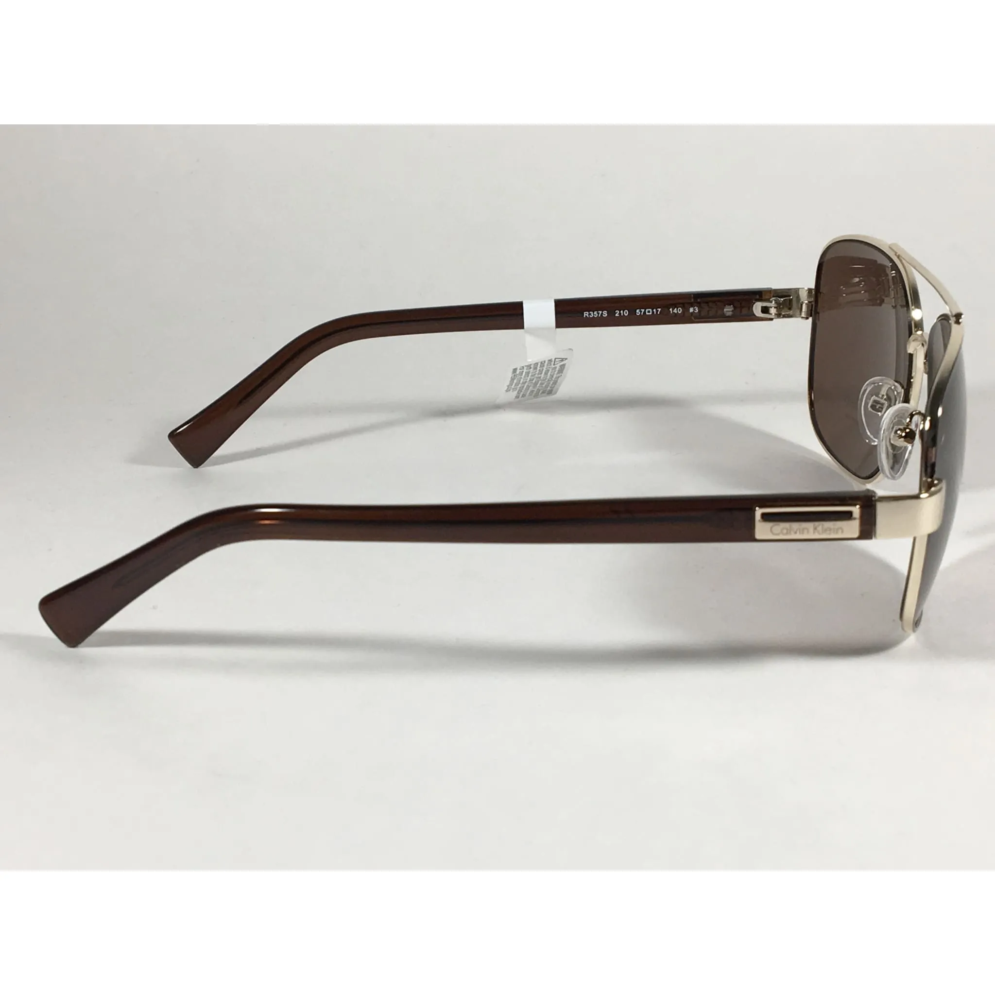 Calvin Klein R357S 210 Aviator Pilot Sunglasses Gold And Brown Frame With Brown Lens