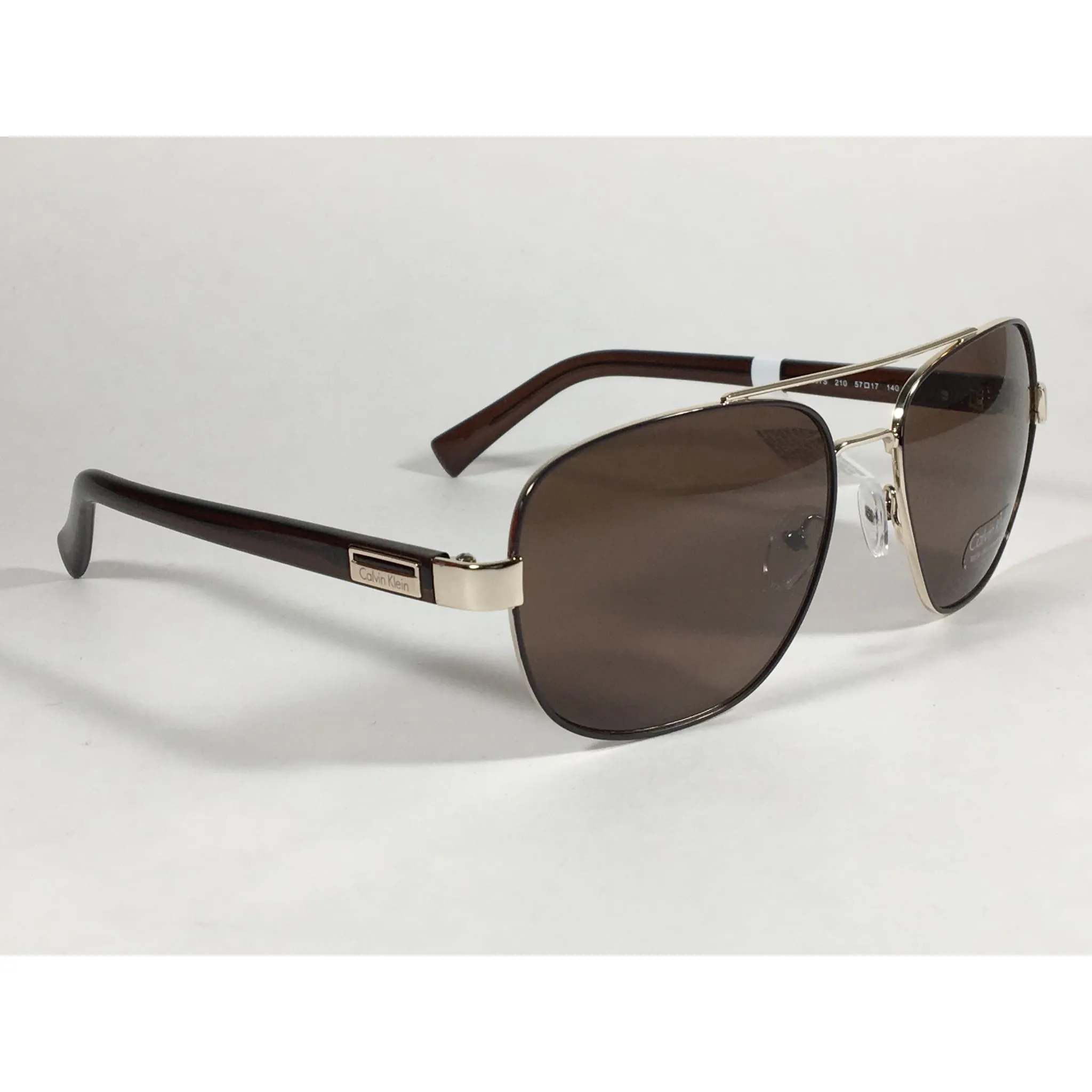 Calvin Klein R357S 210 Aviator Pilot Sunglasses Gold And Brown Frame With Brown Lens