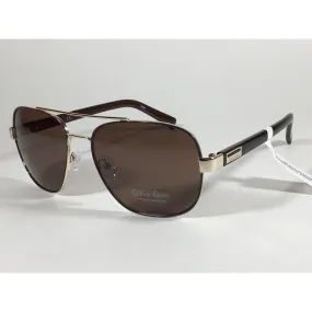 Calvin Klein R357S 210 Aviator Pilot Sunglasses Gold And Brown Frame With Brown Lens
