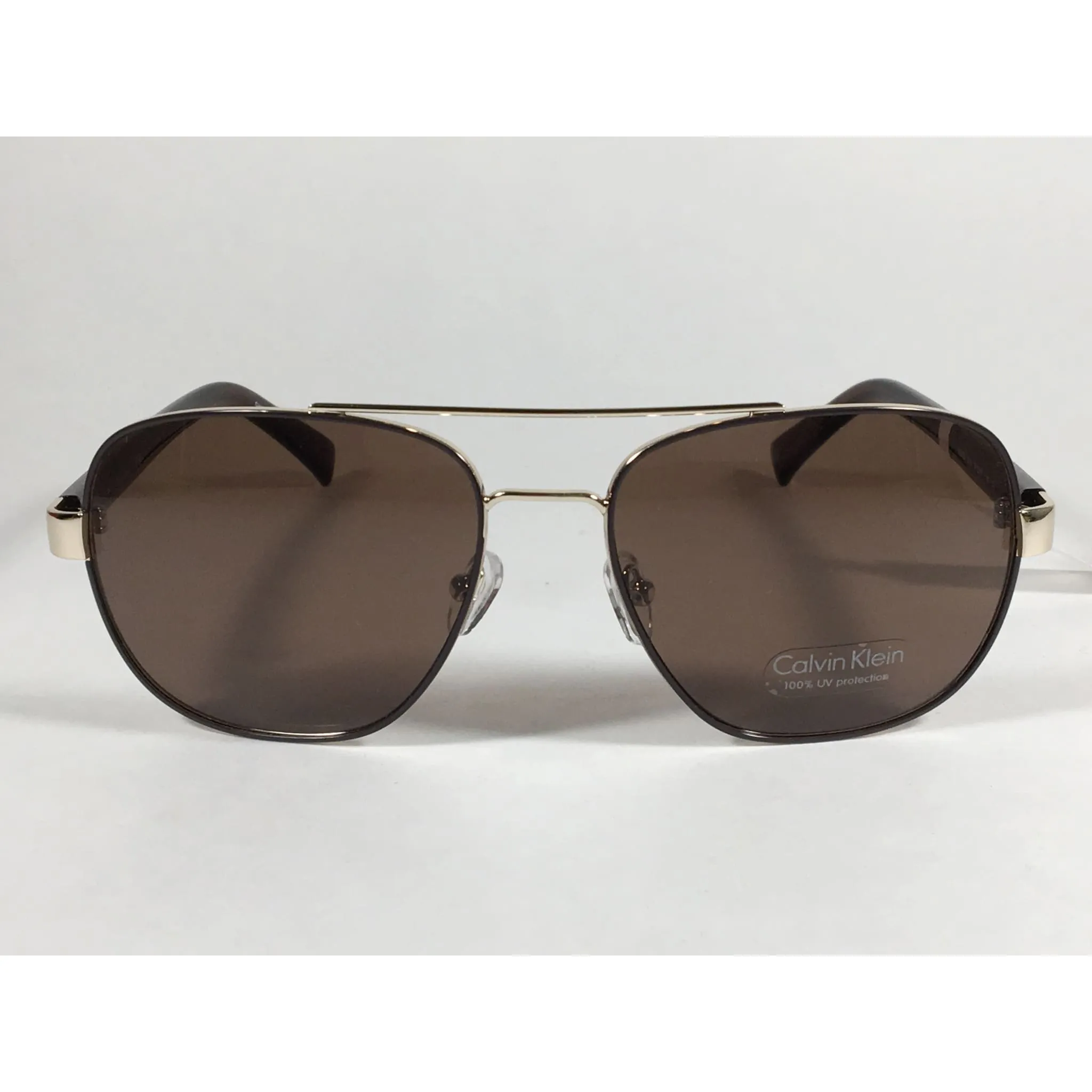 Calvin Klein R357S 210 Aviator Pilot Sunglasses Gold And Brown Frame With Brown Lens