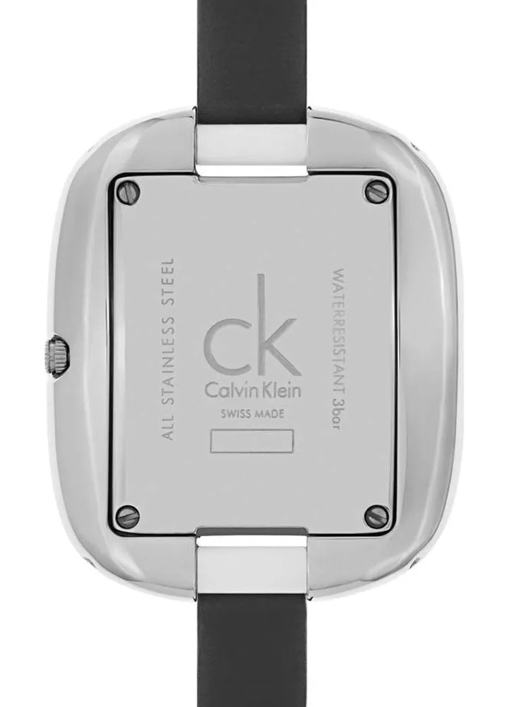 Calvin Klein Treasure White Leather Band Silver Dial Quartz Womens Watch K2E23126