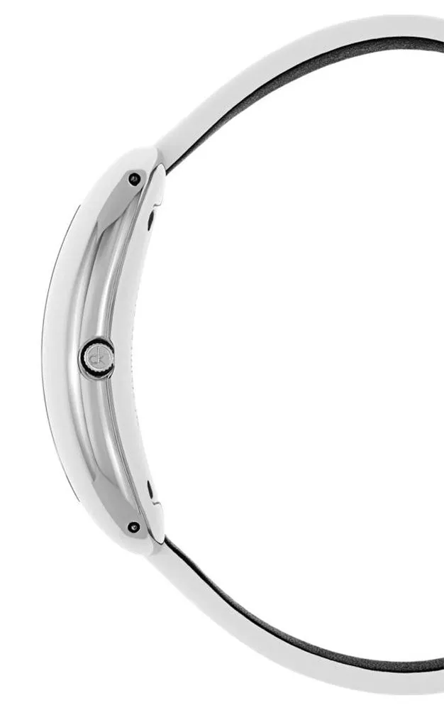 Calvin Klein Treasure White Leather Band Silver Dial Quartz Womens Watch K2E23126