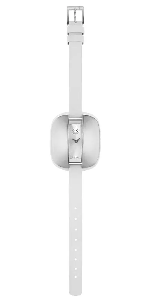 Calvin Klein Treasure White Leather Band Silver Dial Quartz Womens Watch K2E23126