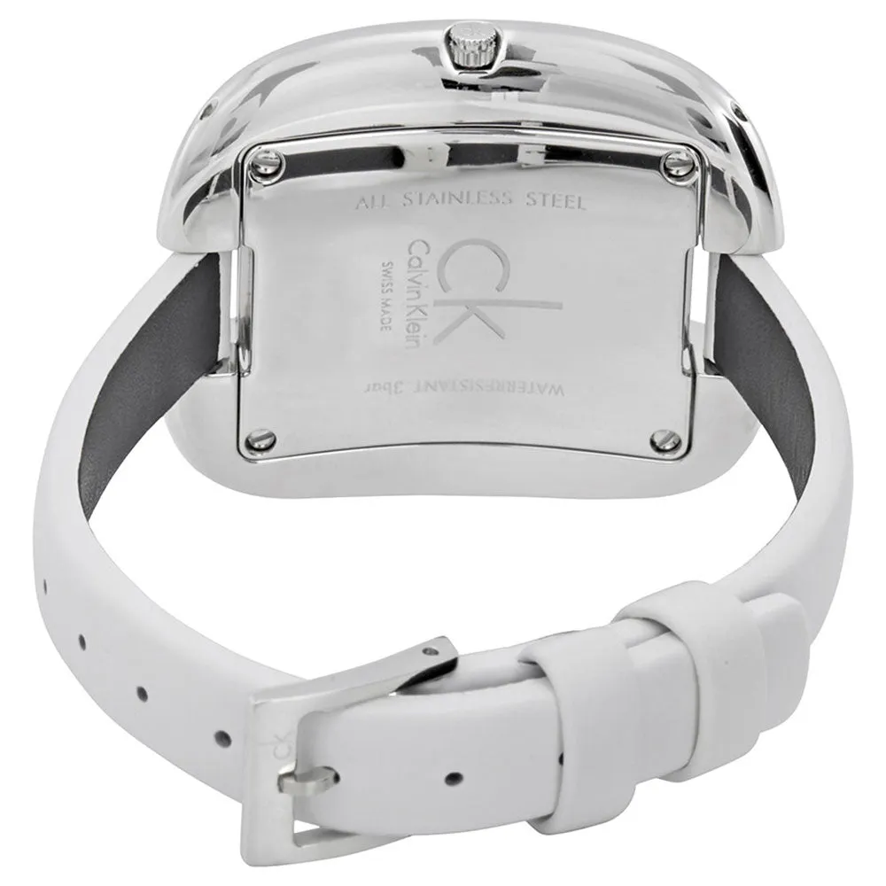Calvin Klein Treasure White Leather Band Silver Dial Quartz Womens Watch K2E23126