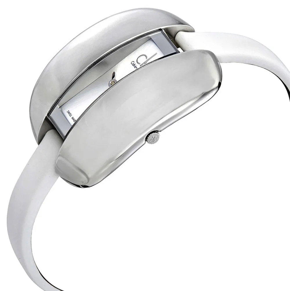 Calvin Klein Treasure White Leather Band Silver Dial Quartz Womens Watch K2E23126