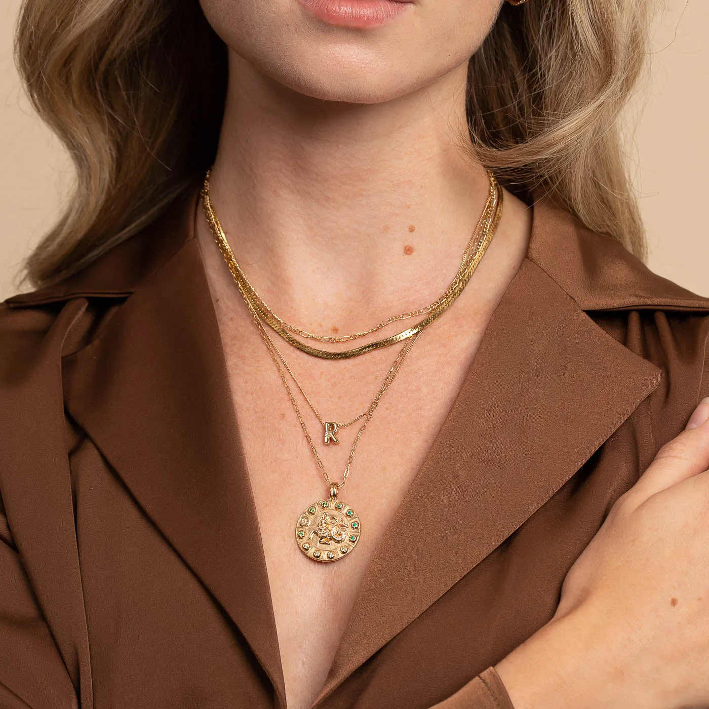 Capricorn Bold Zodiac Pendant Necklace in Gold