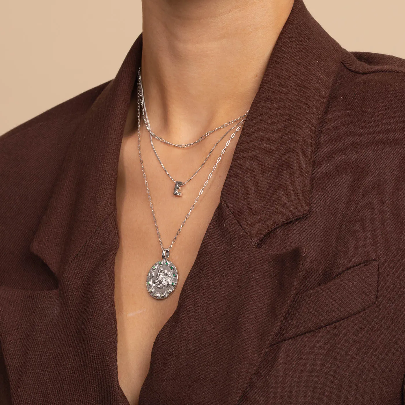 Capricorn Bold Zodiac Pendant Necklace in Silver