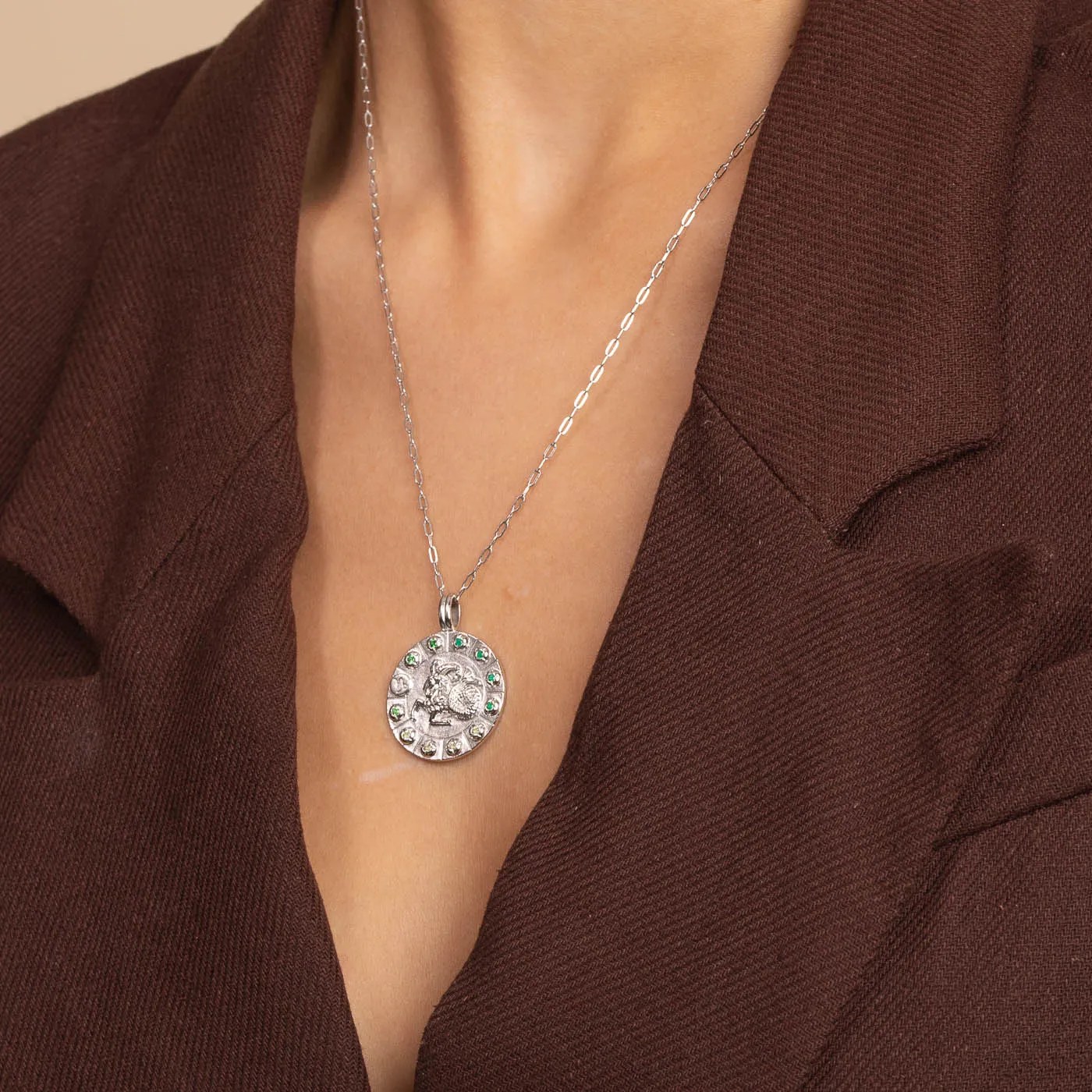 Capricorn Bold Zodiac Pendant Necklace in Silver