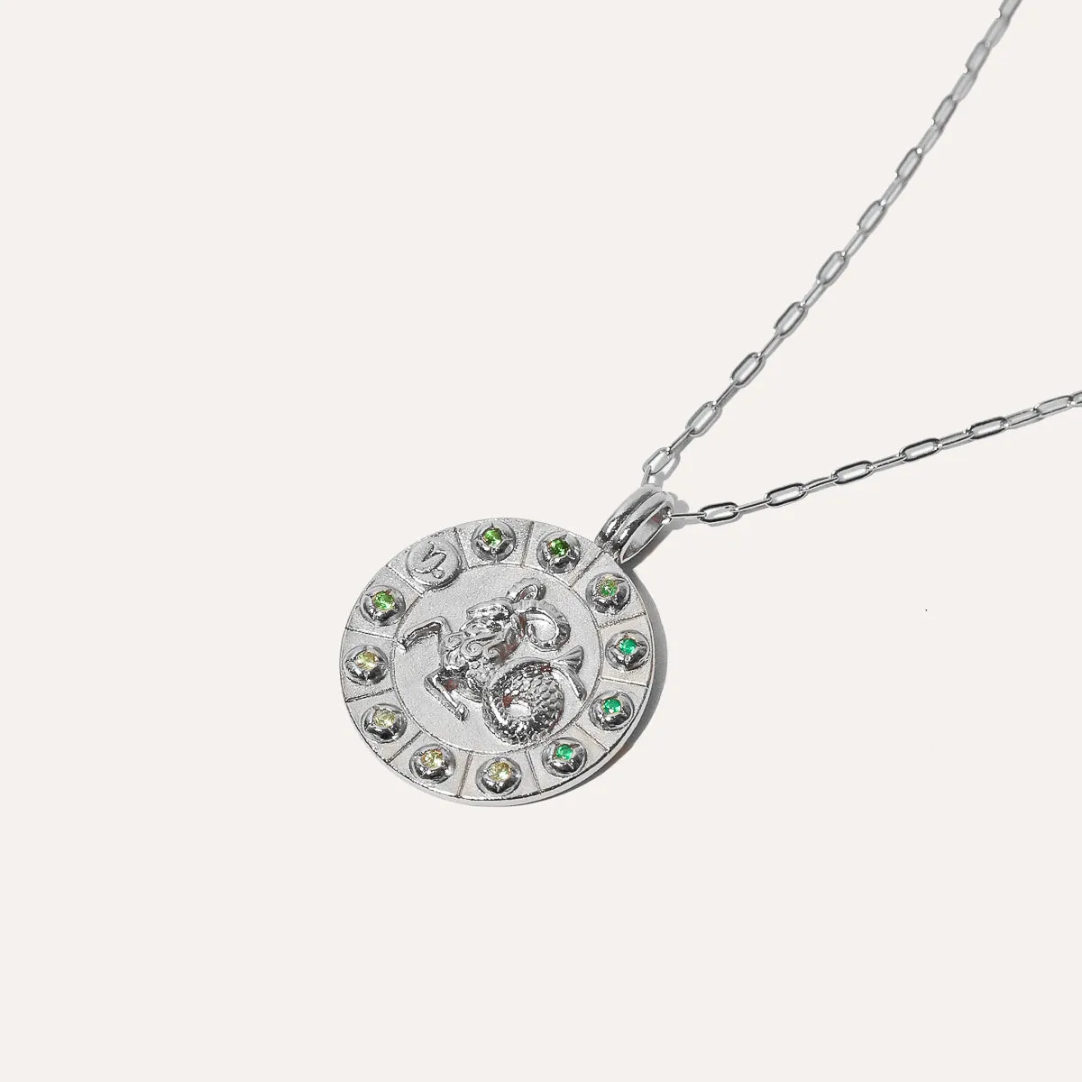 Capricorn Bold Zodiac Pendant Necklace in Silver