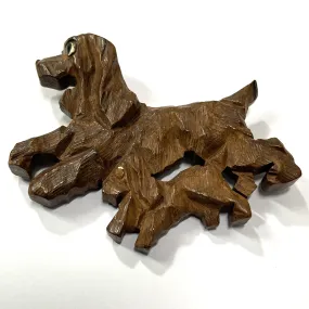 Carved Wooden 1940's Dog Brooch