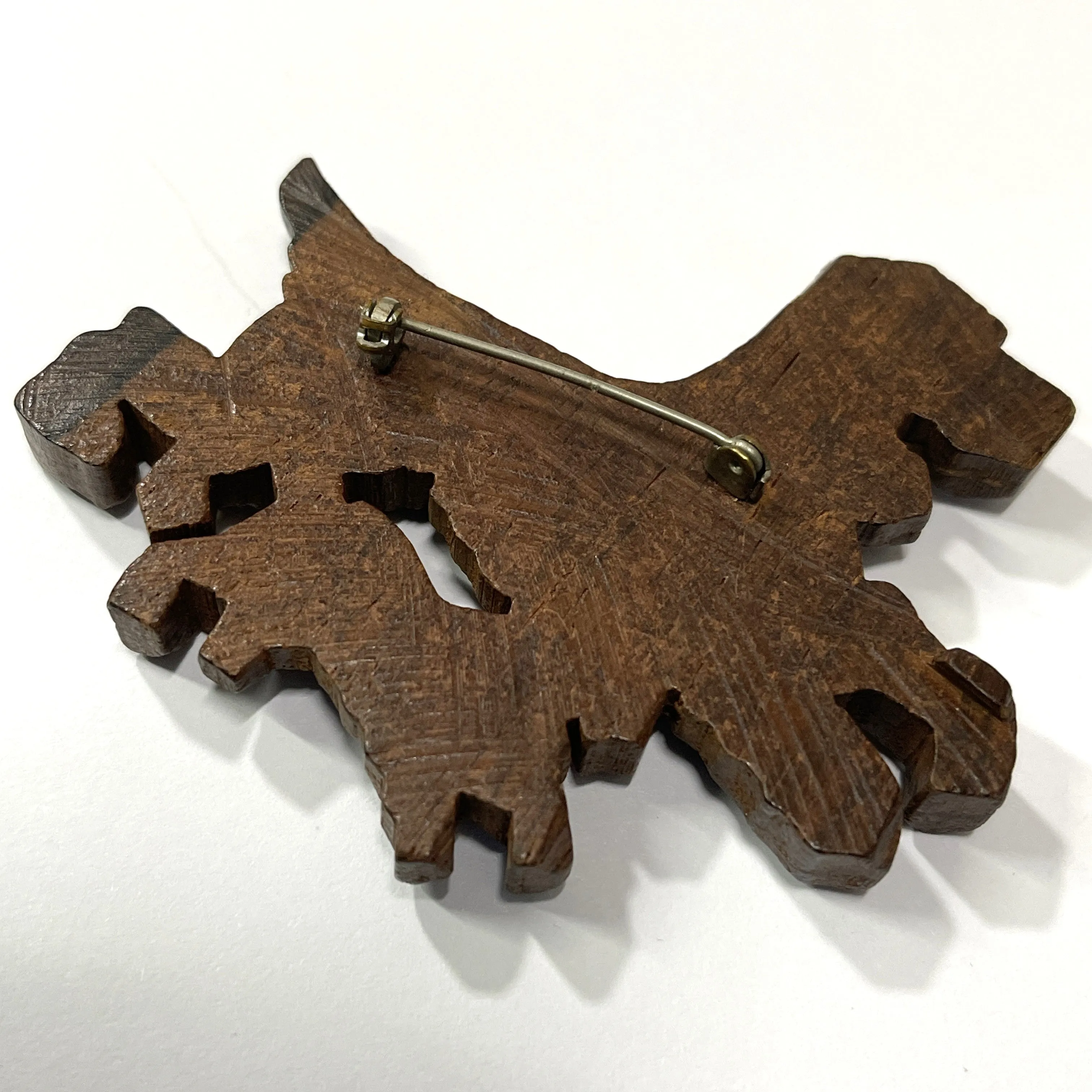 Carved Wooden 1940's Dog Brooch
