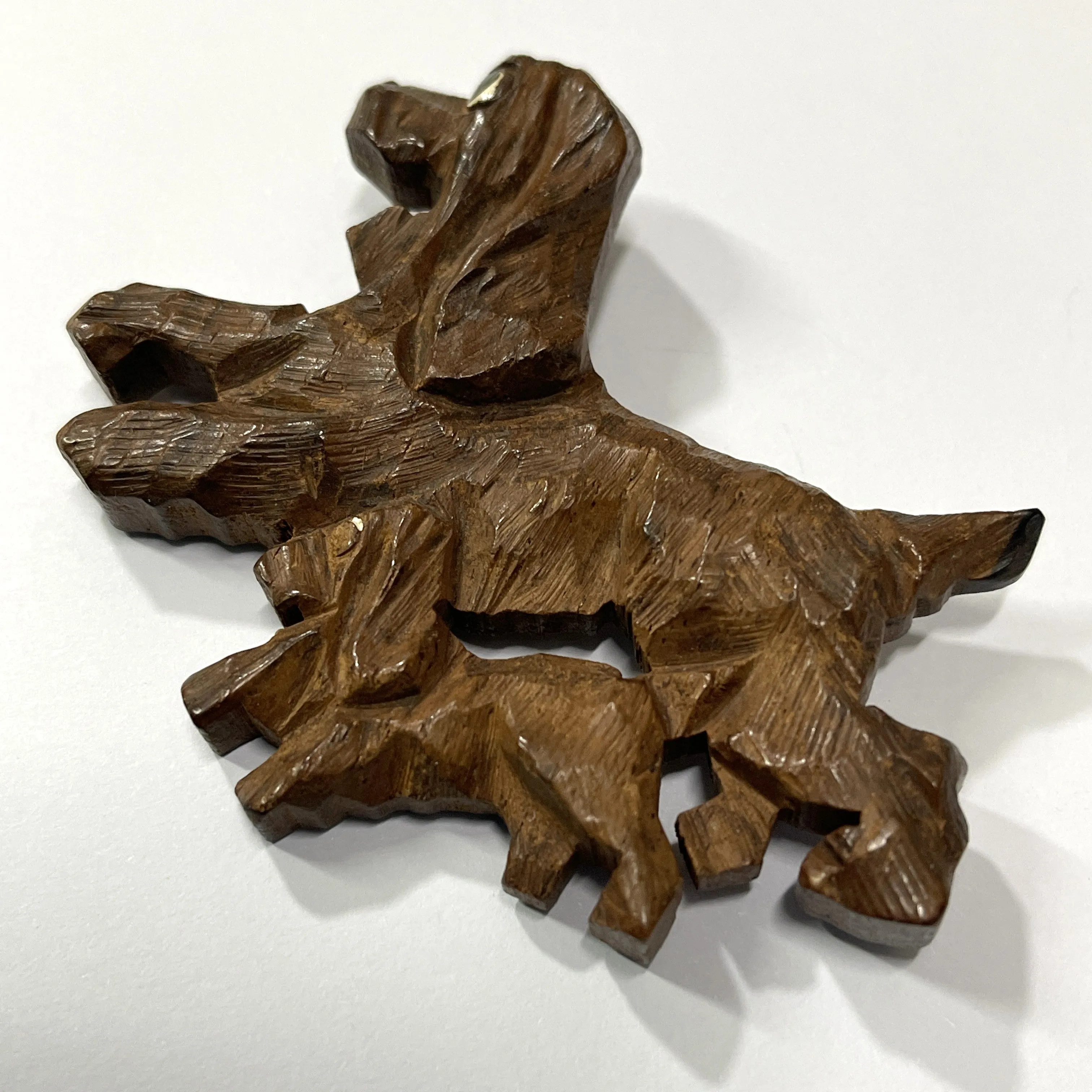 Carved Wooden 1940's Dog Brooch