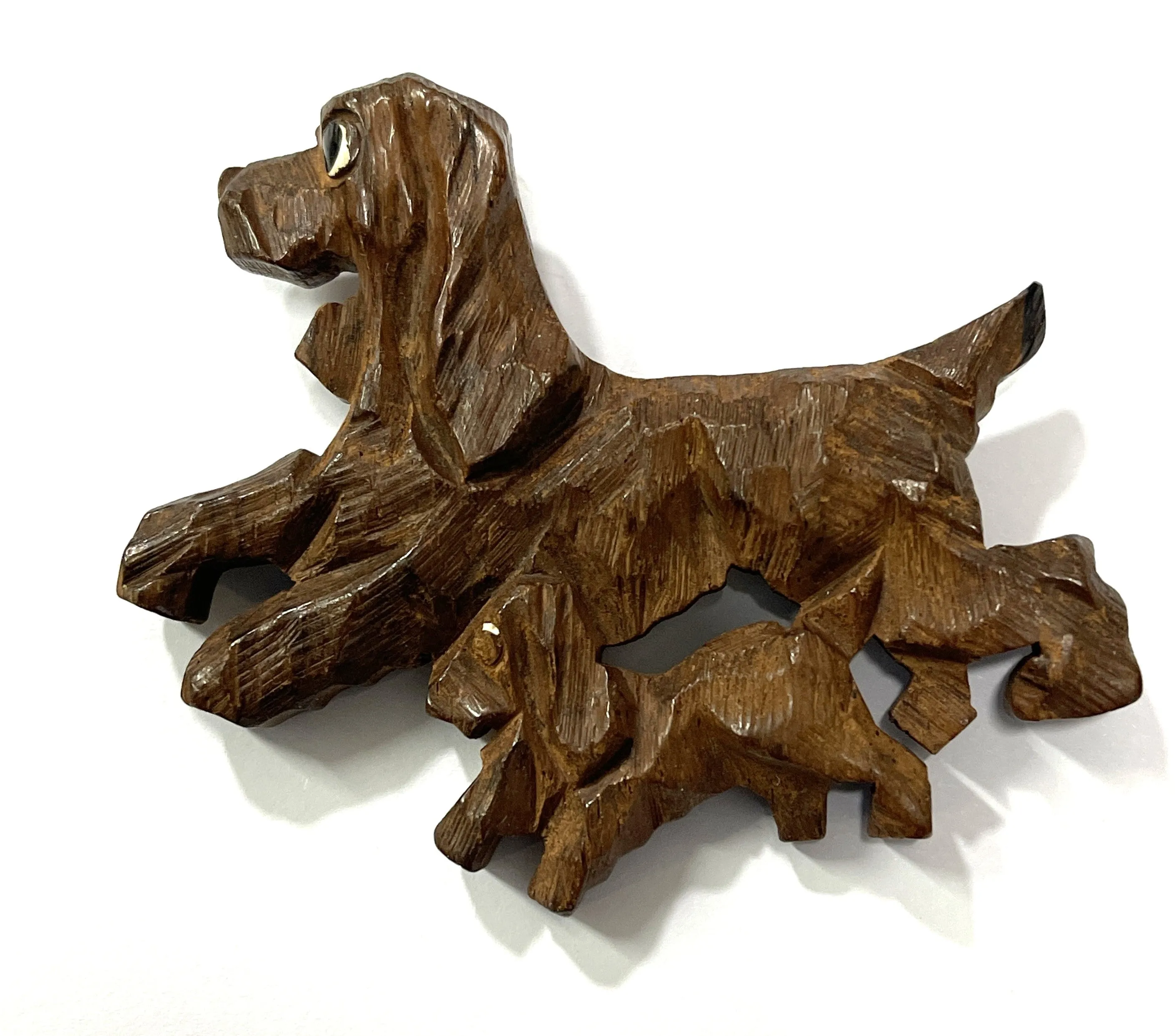 Carved Wooden 1940's Dog Brooch