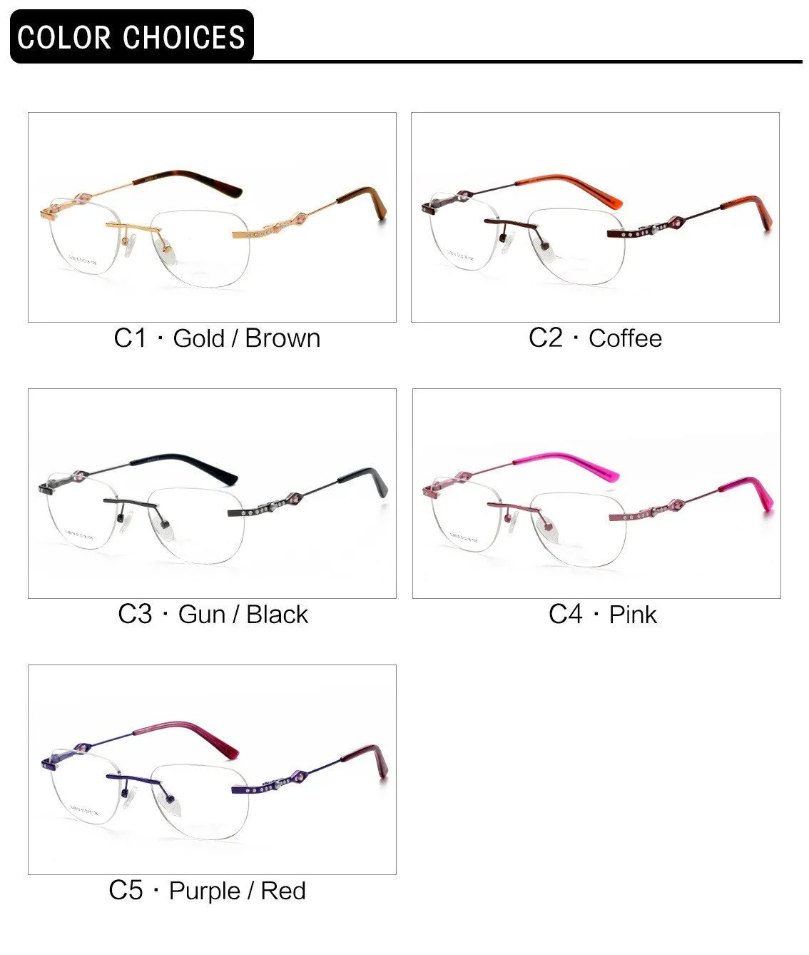 Chashma Ottica Women's Rimless Irregular Square Titanium Eyeglasses 9016