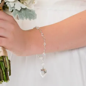Clear Crystal Sterling Silver Heart Photo Locket Bracelet, Crystal Photo Locket Bracelet