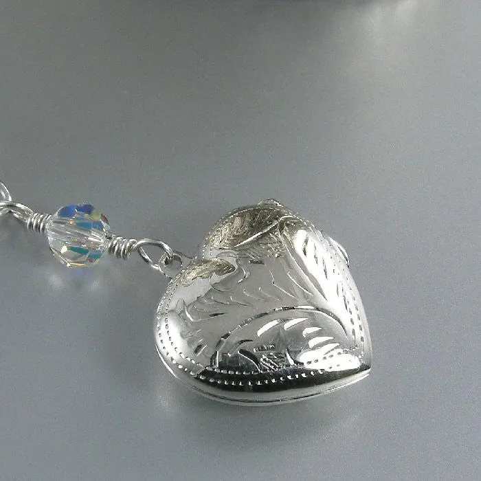 Clear Crystal Sterling Silver Heart Photo Locket Bracelet, Crystal Photo Locket Bracelet