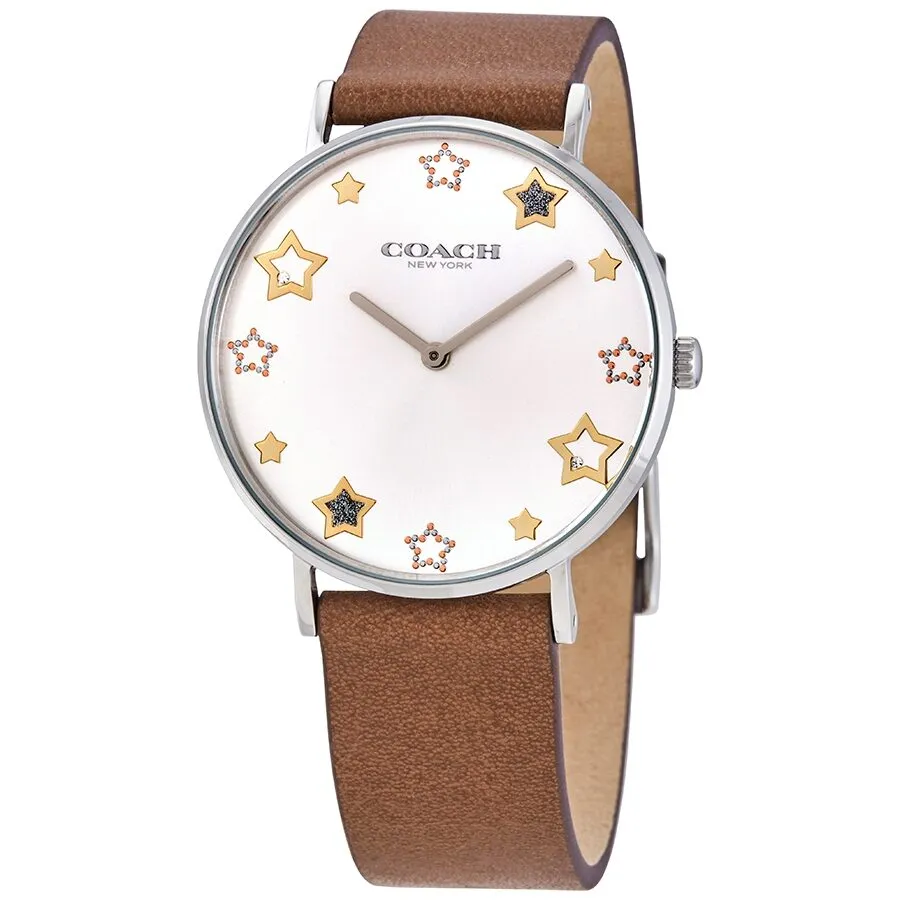 Coach Perry Quartz Crystal Silver Dial Brown Leather Ladies Watch 14503242