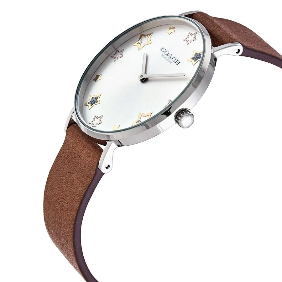 Coach Perry Quartz Crystal Silver Dial Brown Leather Ladies Watch 14503242
