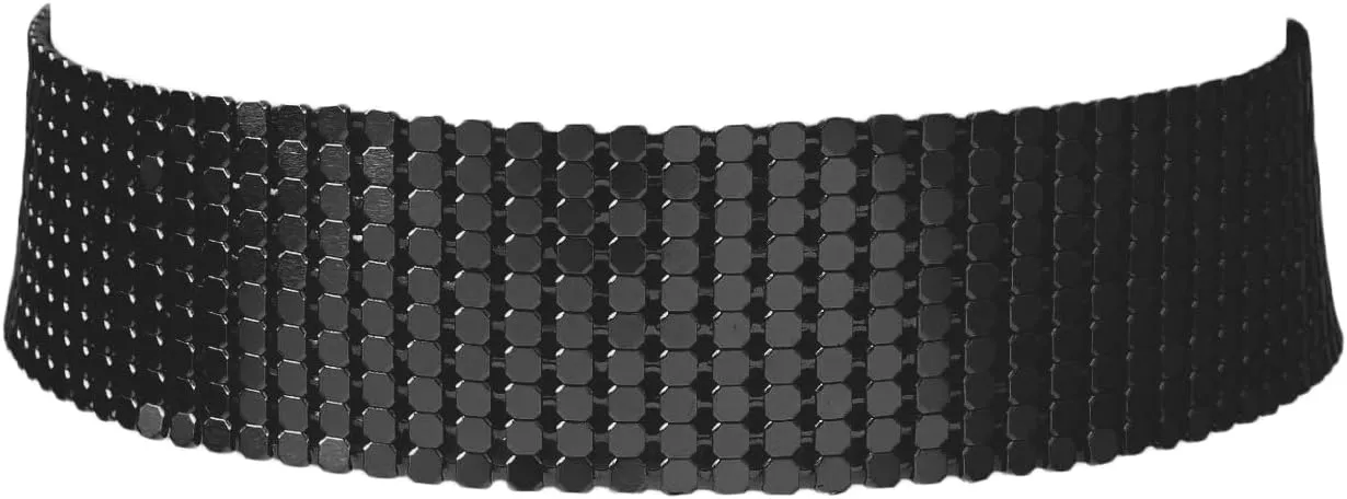 COLORFUL BLING Punk Wide Mesh Metal Sequins Choker Necklace Multicolor Shiny Thick Rhinestone Short Collar Choker for Women Prom Party Costume Jewelry
