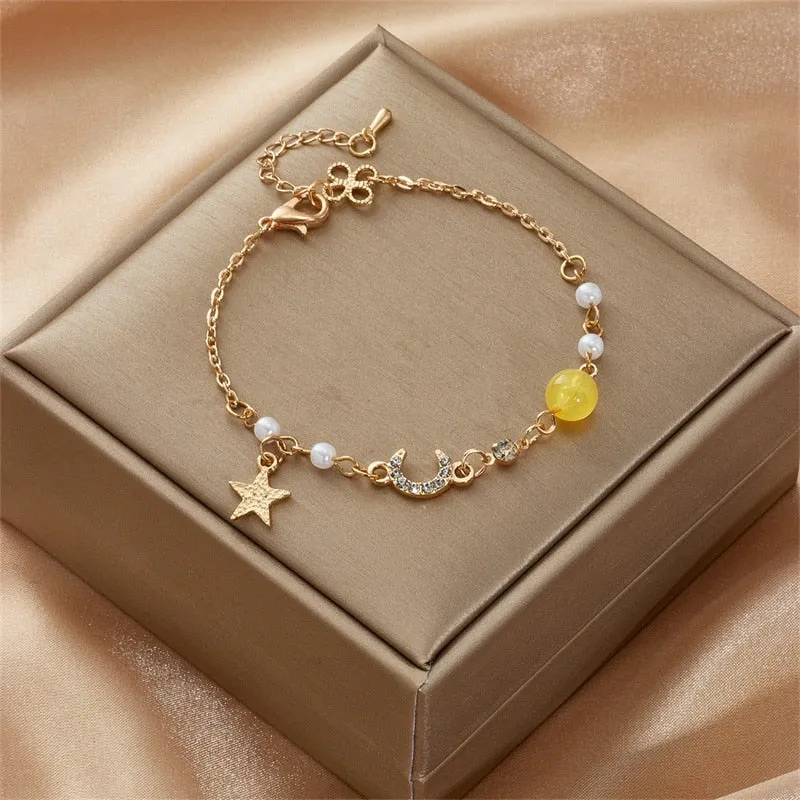 Crystal Pearl Chain Bracelet