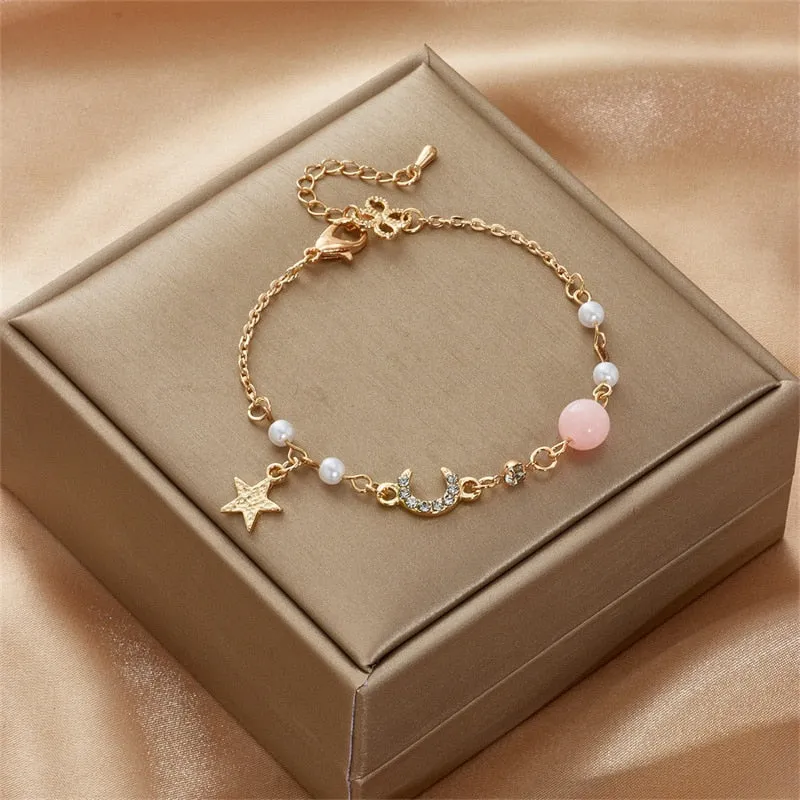 Crystal Pearl Chain Bracelet