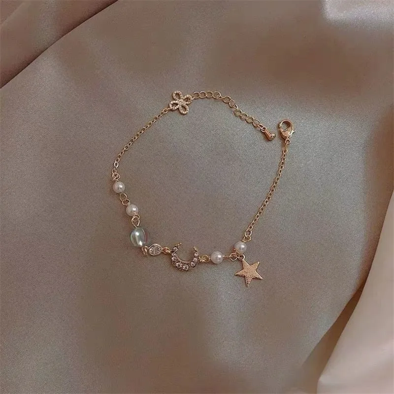 Crystal Pearl Chain Bracelet