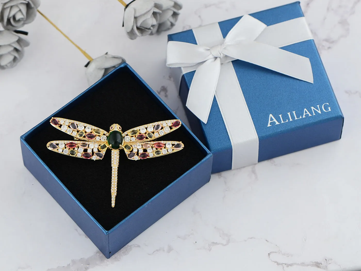 Crystal Shine Amethyst Dragonfly Bug Brooch Pin