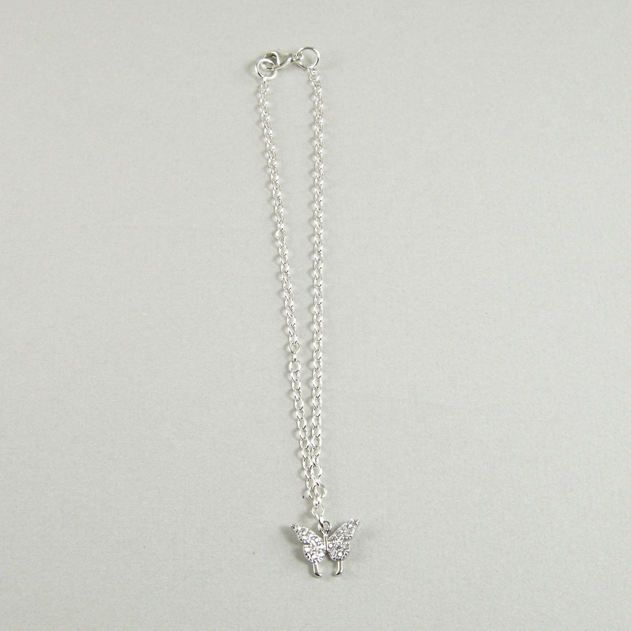 Dainty Silver Butterfly Anklet, Silver Crystal Butterfly Anklet