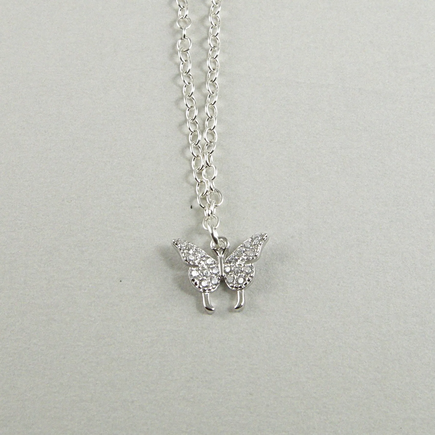 Dainty Silver Butterfly Anklet, Silver Crystal Butterfly Anklet