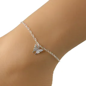 Dainty Silver Butterfly Anklet, Silver Crystal Butterfly Anklet