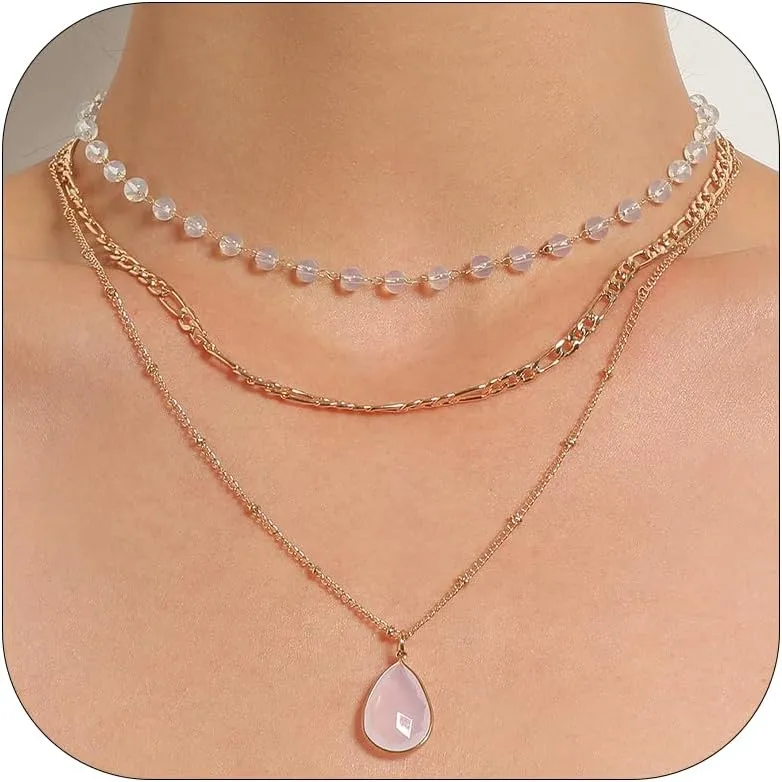 Dcfywl731 Layered Necklaces for Women Dainty Gold Necklace Stack Gold Long Necklaces Set Lariat Necklace Gold Jewelry Accessories