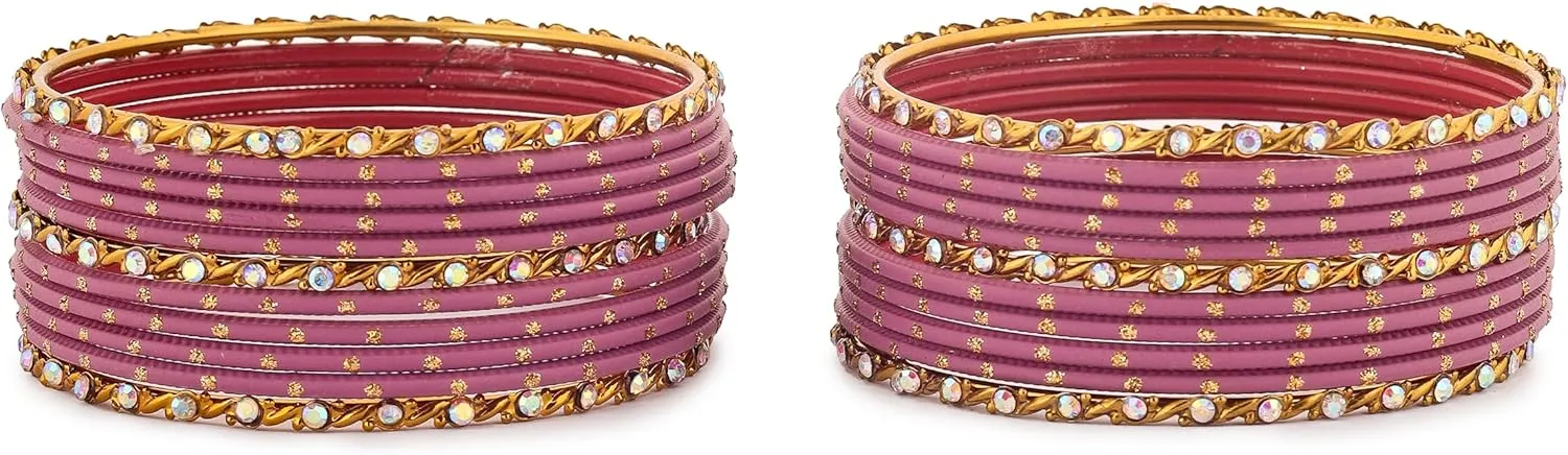Desi Indian Bangles For Women - Set Of 22 Pcs Bollywood Indian Jewelry Sets For Women, 80s Accessories Bangle Bracelets Party Favors Alloy Metal Churi
