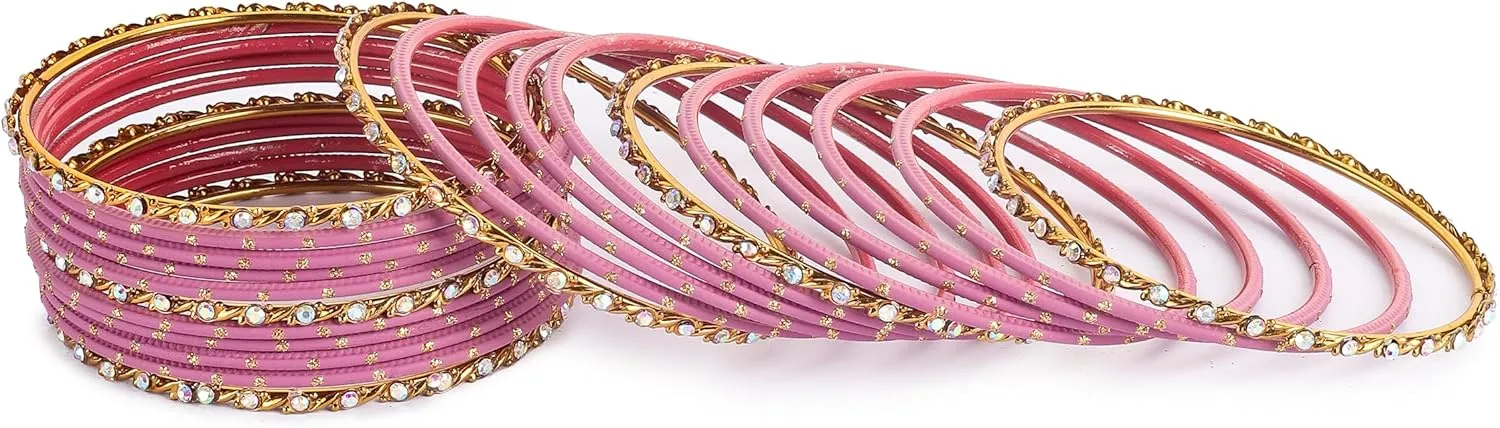 Desi Indian Bangles For Women - Set Of 22 Pcs Bollywood Indian Jewelry Sets For Women, 80s Accessories Bangle Bracelets Party Favors Alloy Metal Churi