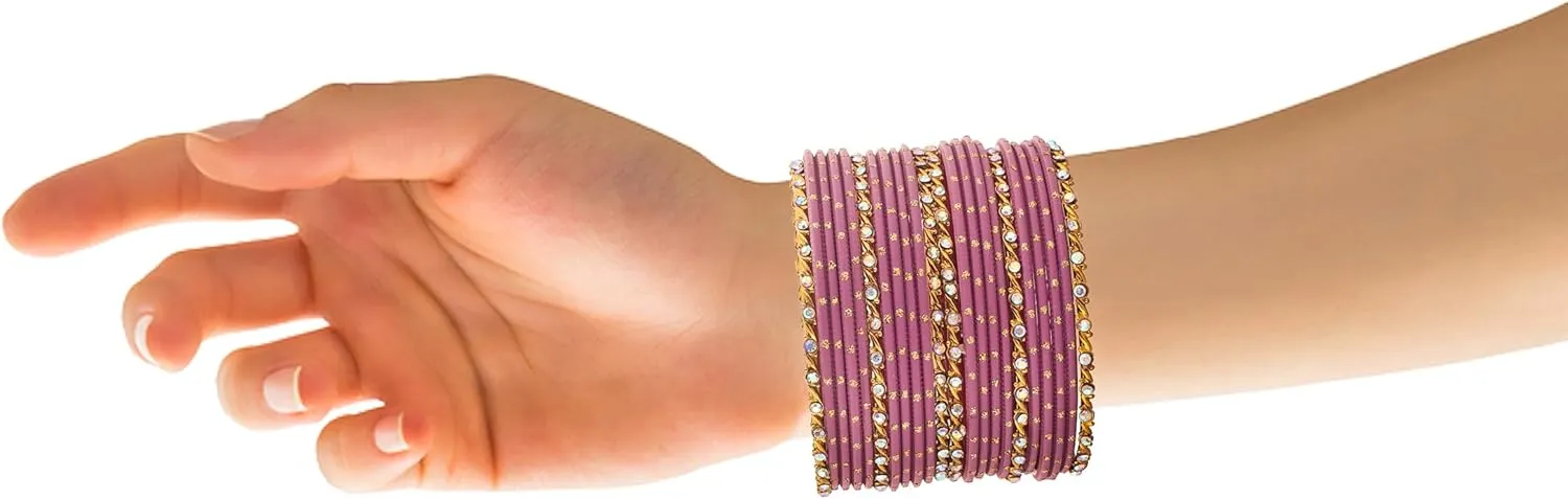 Desi Indian Bangles For Women - Set Of 22 Pcs Bollywood Indian Jewelry Sets For Women, 80s Accessories Bangle Bracelets Party Favors Alloy Metal Churi