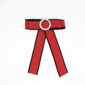 Diamante Dainty Bow Tie Brooch Red & Black