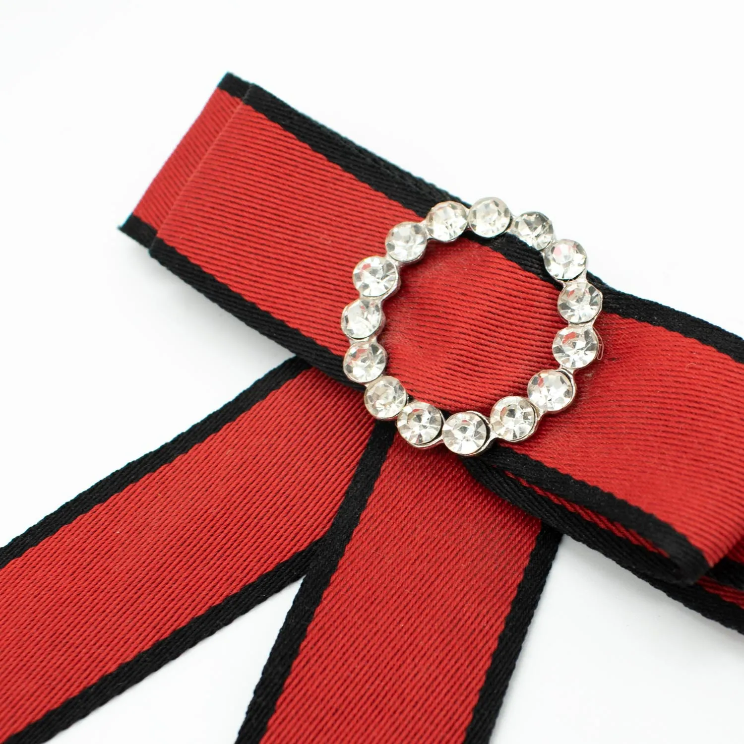 Diamante Dainty Bow Tie Brooch Red & Black