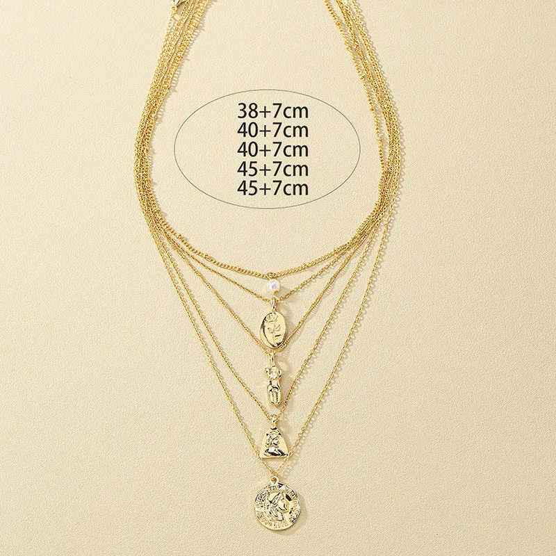 Elegant Metal Rose Pendant Pearl Necklace Set - Vienna Verve Collection
