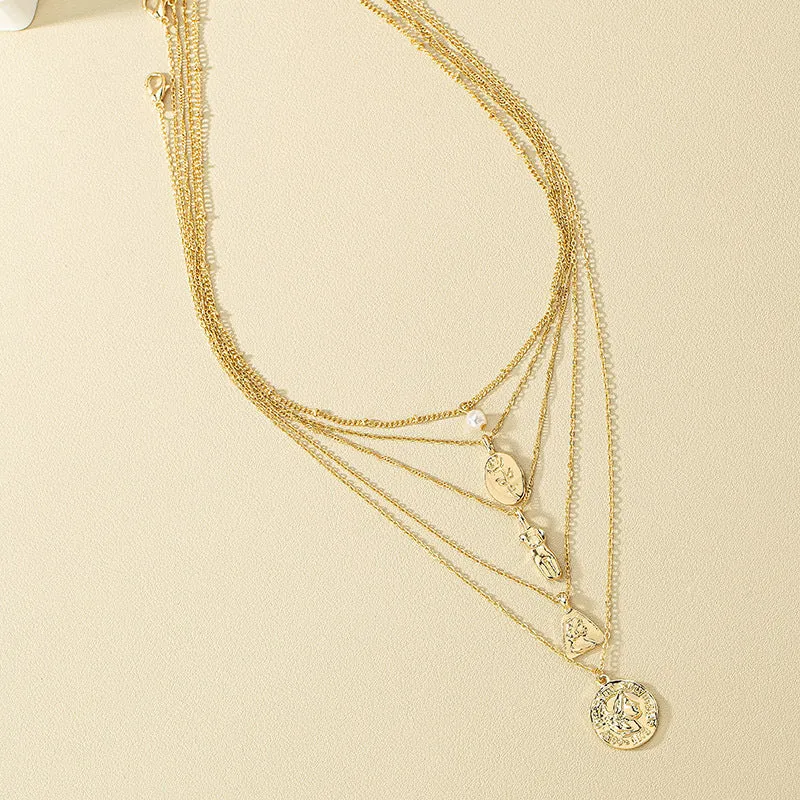Elegant Metal Rose Pendant Pearl Necklace Set - Vienna Verve Collection