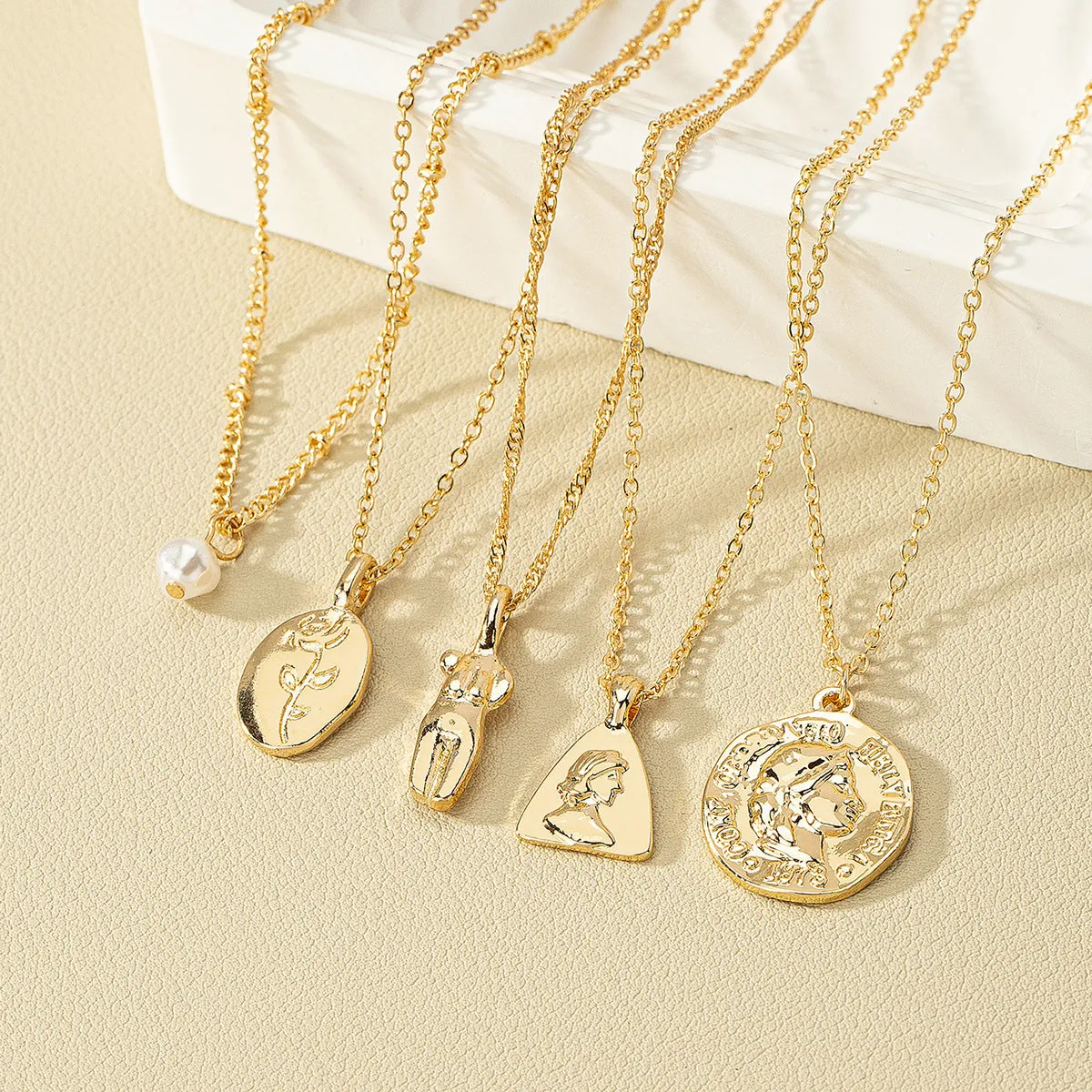 Elegant Metal Rose Pendant Pearl Necklace Set - Vienna Verve Collection