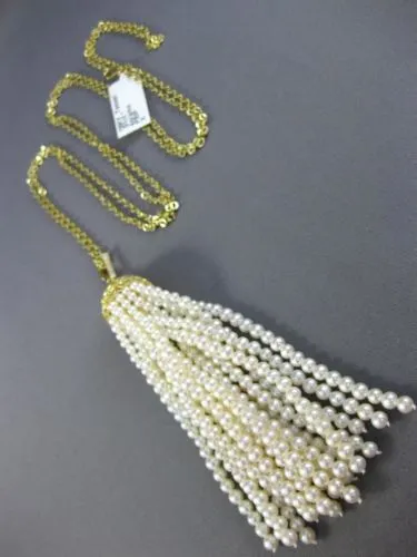 ESTATE EXTRA LARGE .51CT DIAMOND & AAA PEARL 18KT YELLOW GOLD 3D TASSLE NECKLACE