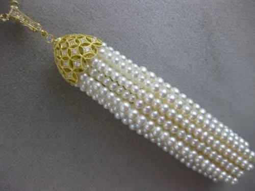 ESTATE EXTRA LARGE .51CT DIAMOND & AAA PEARL 18KT YELLOW GOLD 3D TASSLE NECKLACE