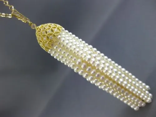 ESTATE EXTRA LARGE .51CT DIAMOND & AAA PEARL 18KT YELLOW GOLD 3D TASSLE NECKLACE