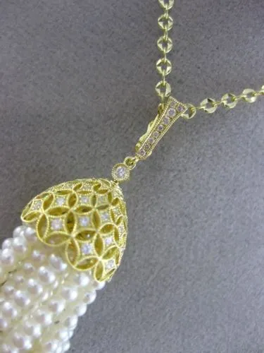 ESTATE EXTRA LARGE .51CT DIAMOND & AAA PEARL 18KT YELLOW GOLD 3D TASSLE NECKLACE