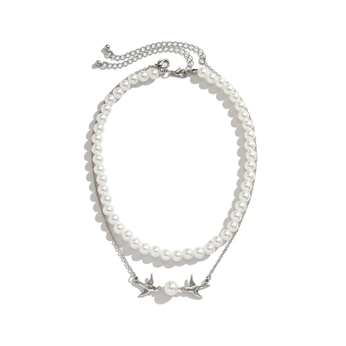 European and American Style Jewelry: Elegant Beaded Pendant, Delicate Collarbone Necklace, Unique Imitation Pearl Double-layered Bird Necklace for Women
