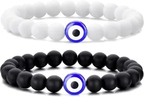 Evil Eye Bracelets for Men Women 8mm Beaded Bracelet Ojo Turco Protection Bracelets BFF Bracelets for 2