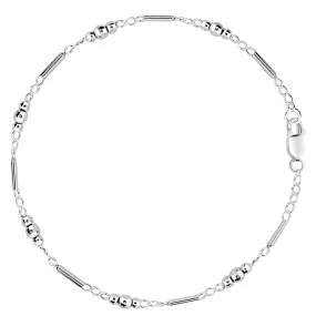 Fancy Link With Faceted Beads Chain Anklet In Sterling Silver